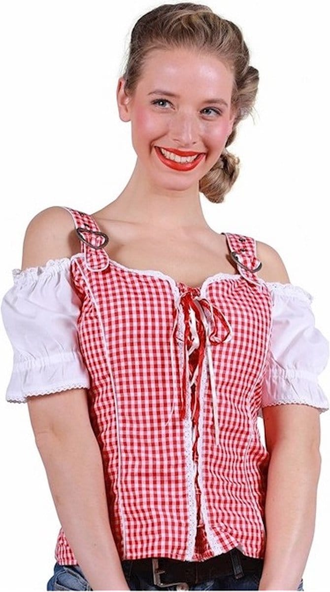 Tiroler shirt Mia rood-wit | Maat XS
