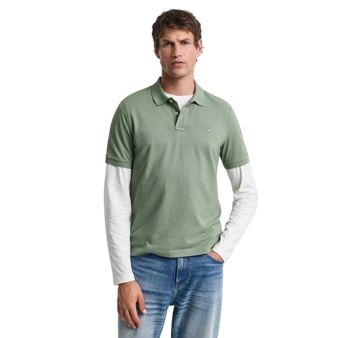 Gant Effen herenpoloshirt met normale pasvorm (Groen)