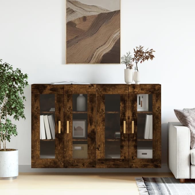 vidaXL - Hangkasten - 2 - st - bewerkt - hout - gerookt - eikenkleurig
