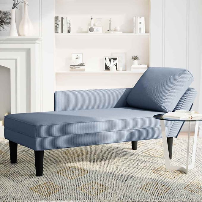 vidaXL - Chaise - longue - met - kussen - corduroy - stof - blauw