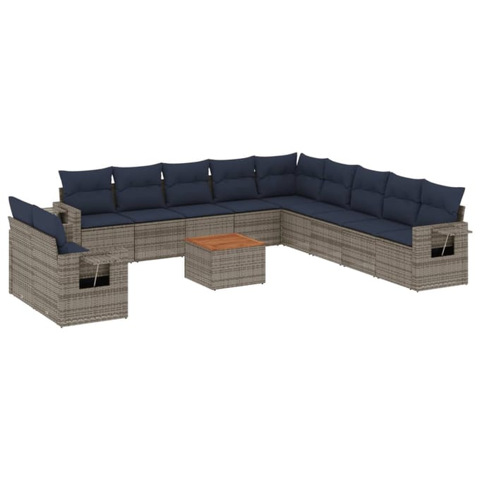 vidaXL - 12-delige - tuinbankset - met - kussens, - grijs - polyrotan