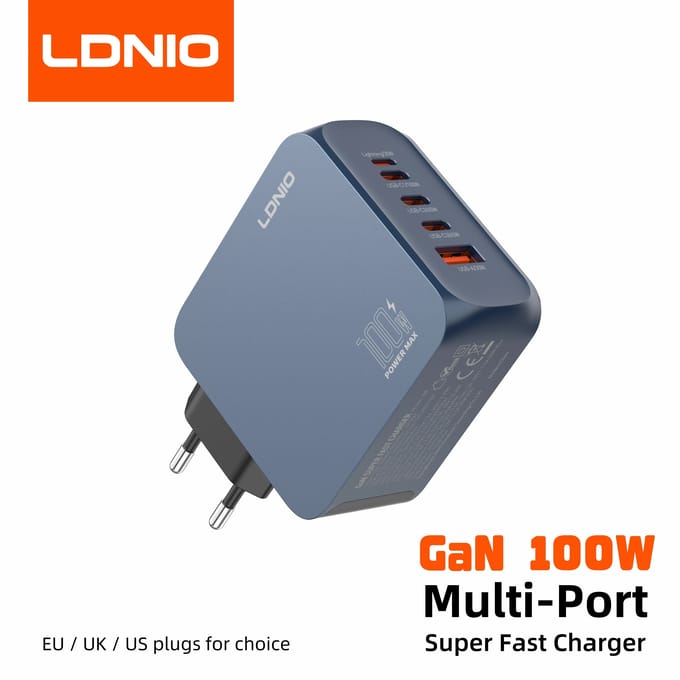 LDNIO Gan 100W snellader Type-C 65W 45W UK EU US Plug USB Multi-Port snellaadstation voor MacBook iPhone Xiaomi 65W EU Plug