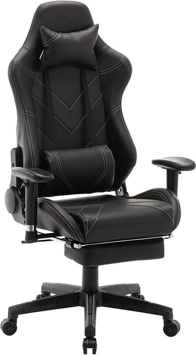 Gaming Stoel - Zwart Kunstleer - Ergonomisch - Verstelbaar - Met Voetsteun