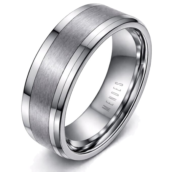 Wolfraam heren ring Geborstelde streep 8mm-21mm