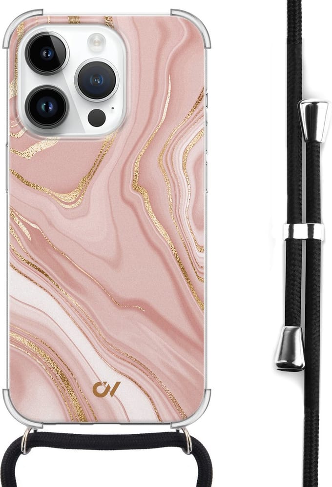Casevibes - Telefoonhoesje met koord - Geschikt voor Apple iPhone 14 Pro - Rose Marble - Roze -