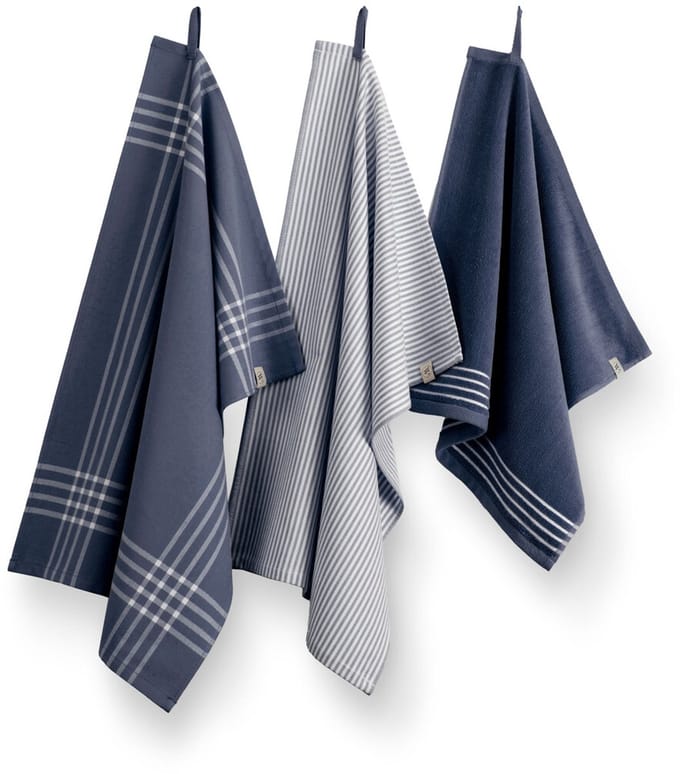 Walra Keukenset Superior Kitchen Set - 2x 50x70 + 1x 50x50 - 100% Katoen - Blauw / Wit