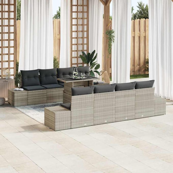 vidaXL - Tuinbank - Set - 9 - st - Lichtgrijs - poly - rattan