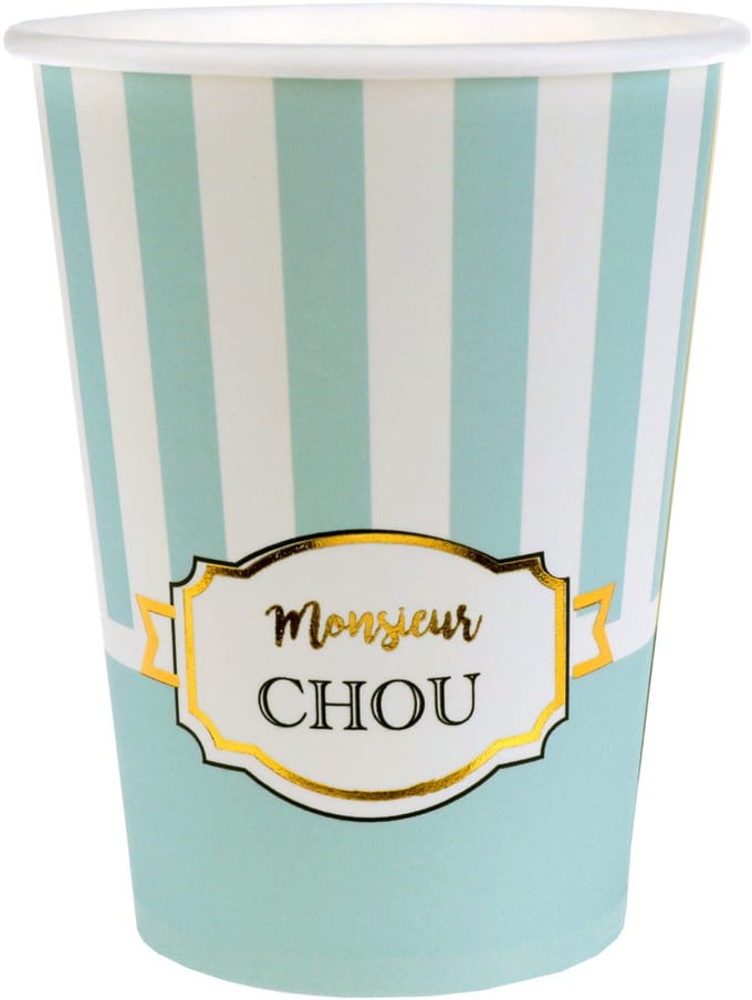 SANTEX - 10 Kartonnen Bekers Babyborrel Mint Monsieur Chou
