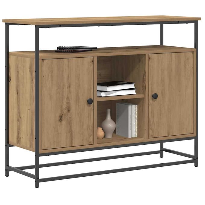 vidaXL - Dressoir - Artisan - Eiken - 100 - x - 35 - x - 80 - cm - Bewerkt - hout