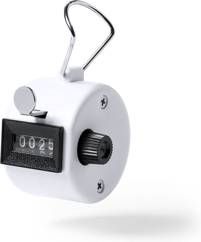 1x Handtellers/personentellers wit met vingerhouder 5 cm