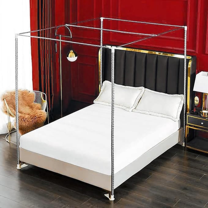 Hemelbed Frame - Lichtgewicht Bedframe - Slaapkamer Decoratie - Robuust Stalen Frame - 200x200cm - Zilver