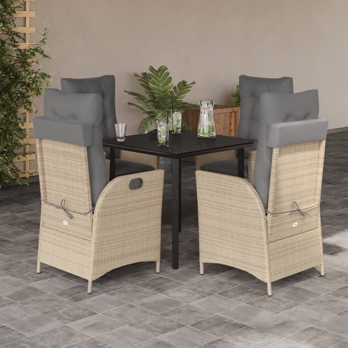 vidaXL - 5-delige - Tuinset - met - kussens - poly - rattan - beige