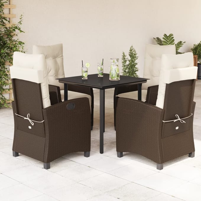 vidaXL - 5-delige - Tuinset - met - kussens - poly - rattan - bruin