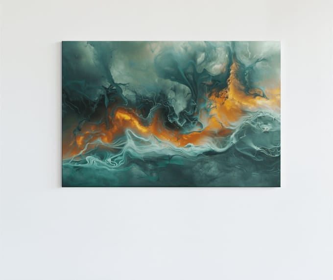 Canvas Schilderij - Abstract - Goud - Groen - Marmer - Wall Art - 150x100x2 cm