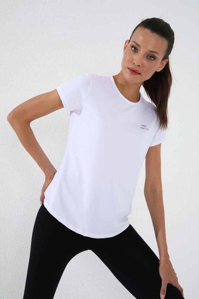 Dames Effen Korte Mouwen Rondhals T-Shirt