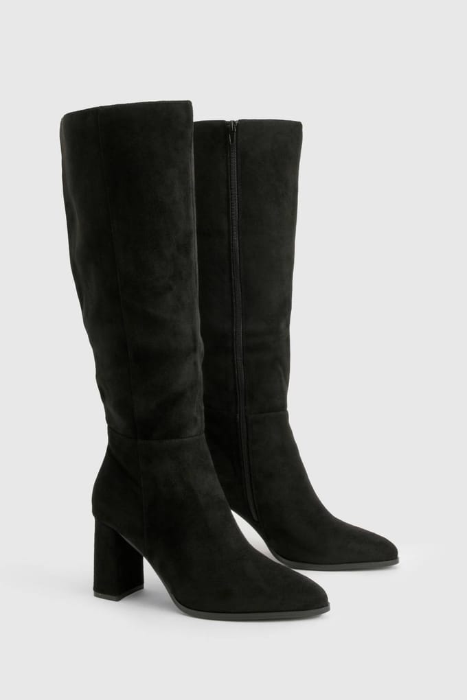 boohoo Dames Block Heel Kniehoge Laarzen | Black | Maat: 7