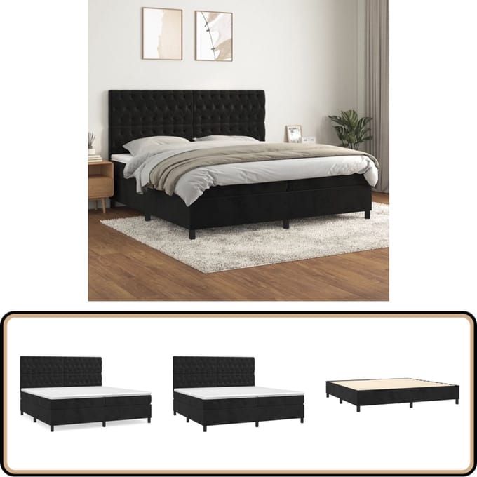 vidaXL - Boxspring - met - matras - fluweel - zwart - 200x200 - cm