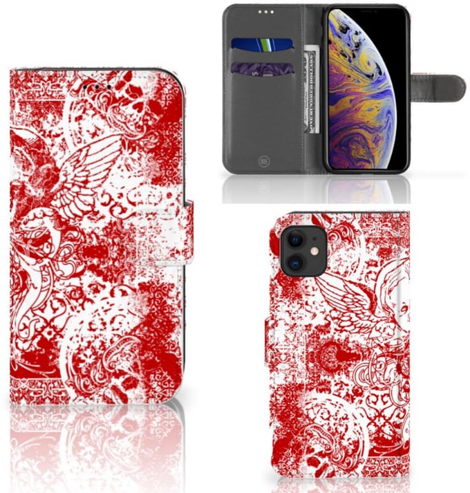 Telefoonhoesje met Naam Apple iPhone 11 Angel Skull Rood