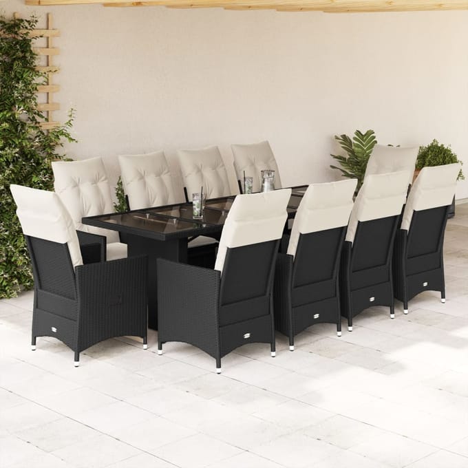 vidaXL - 11-delige - Bistroset - met - kussens - poly - rattan - zwart