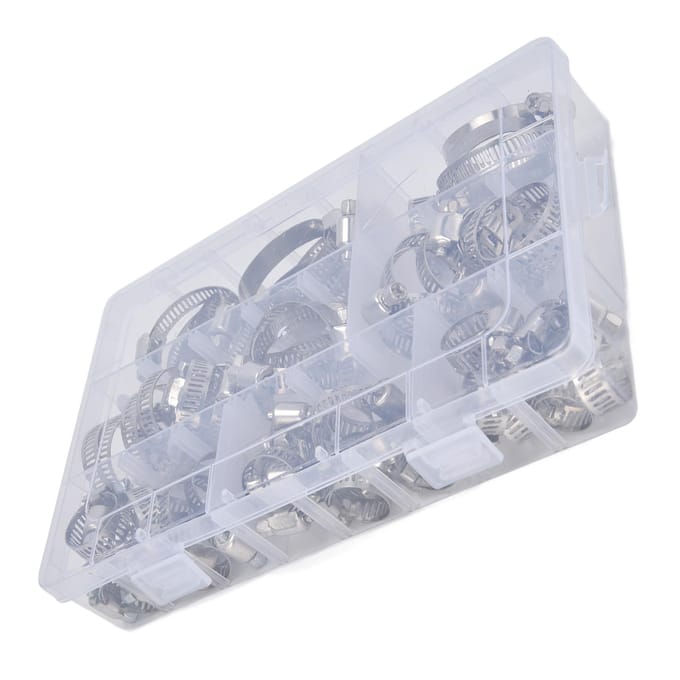 60 Pièces Collier de Serrage Acier Inoxydable Réglable Type Américain Clips de Tube Industriels Set FS090001 white