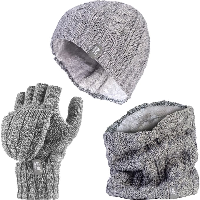 Heat Holders dameshoed, nekwarmer handschoenen set - Lichtgrijs