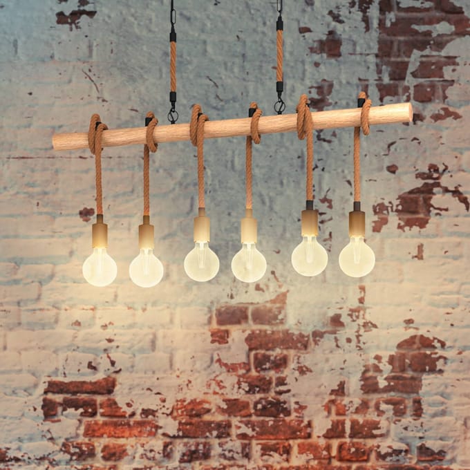 EGLO Youngstown hanglamp, lengte 100 cm, zwart/bruin, 6-lamps.