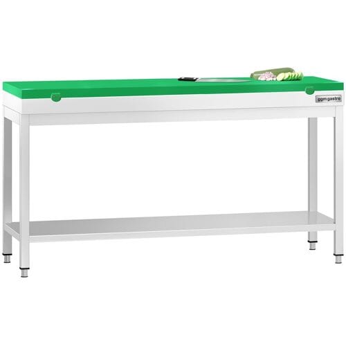 GGM Gastro Edelstahl Arbeitstisch PREMIUM - 2000x700mm - mit Grundboden - inkl. Schneideplatte Grün
