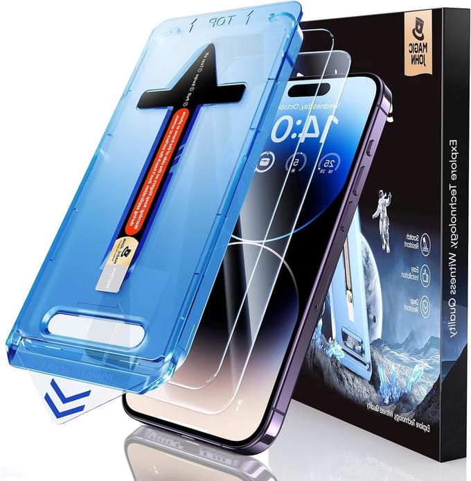 2-Pack Screen Protector voor iPhone 14 Pro, Car Dust Removal, 9H Hardheid, Bubbels Vrij, Eenvoudige Installatie