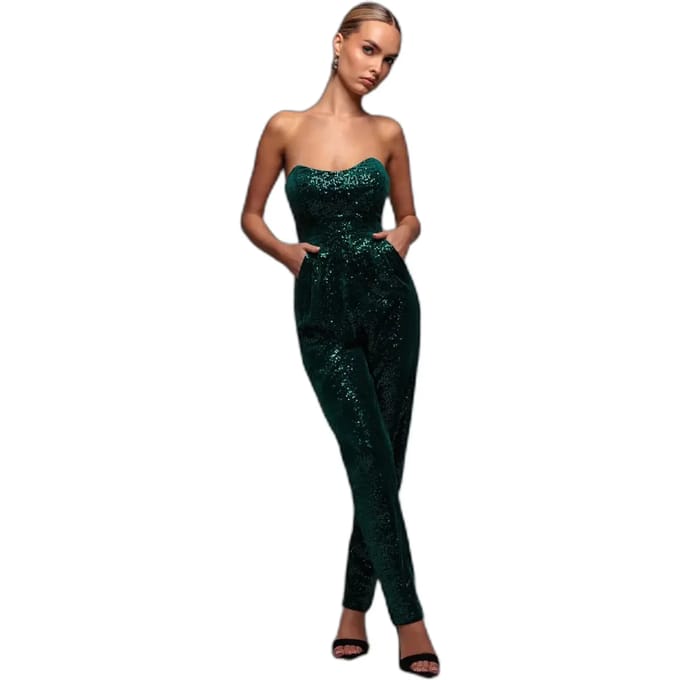 Dames jumpsuit Goddiva Sequin & Velvet Corset