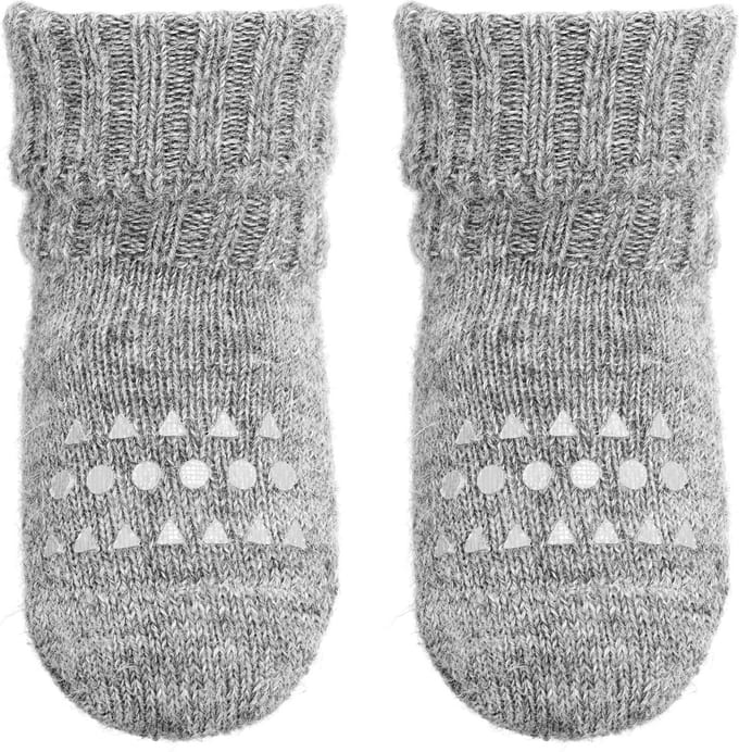 GoBabyGo - ABS Alpacawollen Baby Sokken 6-12 Mnd Grey Melange
