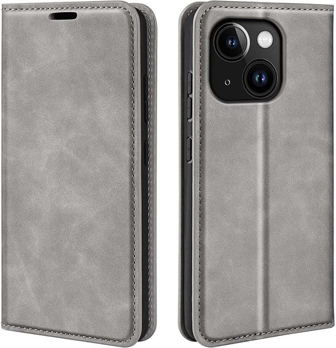 MobyDefend Hoesje - Geschikt voor iPhone 15 - Luxe Wallet Bookcase (Magnetische Sluiting) - Grijs