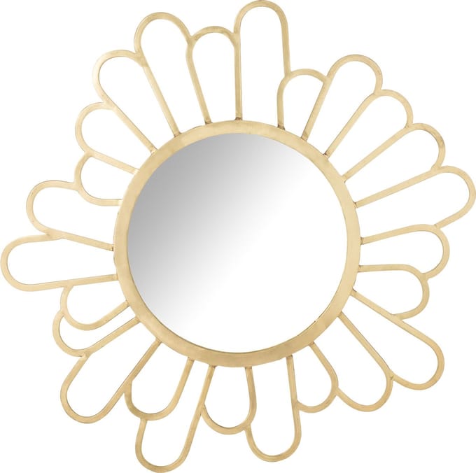 J-Line spiegel Bloem - metaal/spiegel - goud - Ø 90 cm