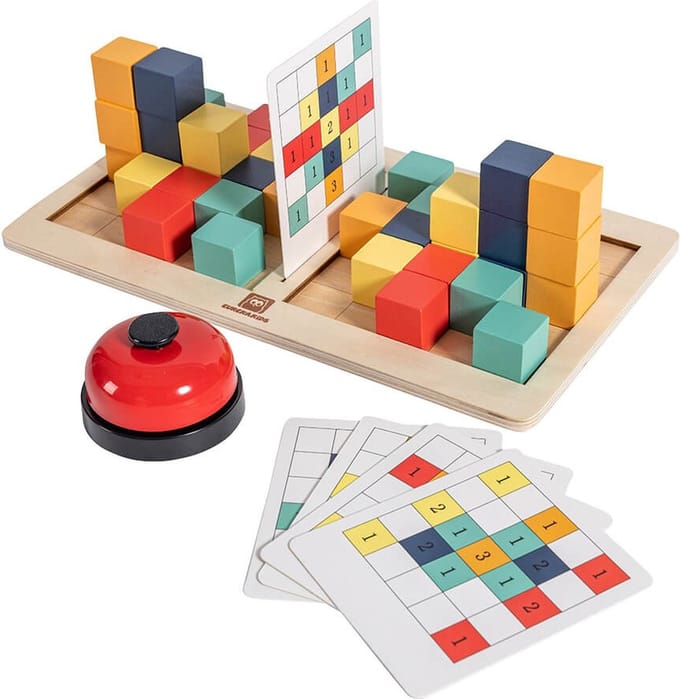 Eurekakids Block Competition - Spel Ruimtelijk Inzicht - Hout - Met 36 Kaarten