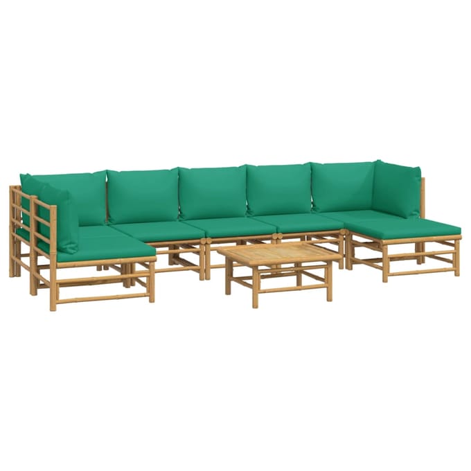 vidaXL - 8-delige - Loungeset - met - kussens - bamboe - groen