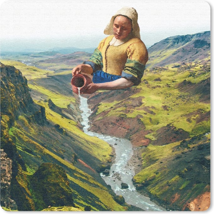 Muismat 20x20 cm - Mousepad Melkmeisje - Water - Vermeer - Muismatten