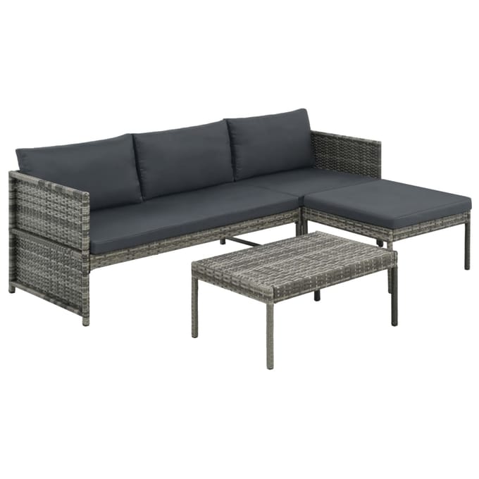 vidaXL - 3-delige - Loungeset - met - kussens - poly - rattan - grijs