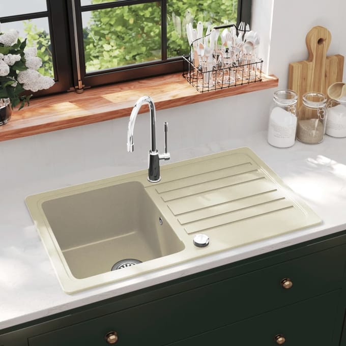 vidaXL - Gootsteen - enkele - bak - graniet - beige