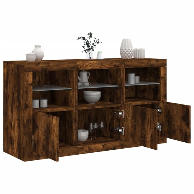 vidaXL - Dressoir - met - LED-verlichting - 123x37x67 - cm - gerookt - eikenkleurig