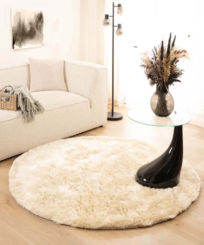 Shaggy vloerkleed rond - Spark crème 150