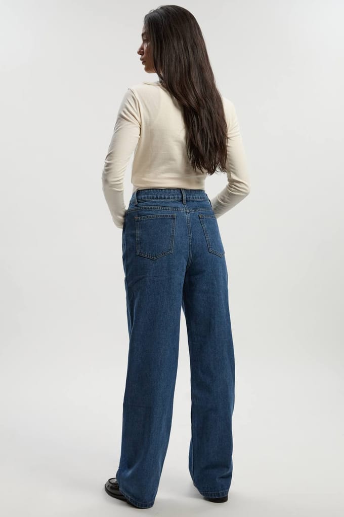 Dames Boohoo Basics High Waisted Boyfriend Jeans | Mid Blue | Maat: 8/32L