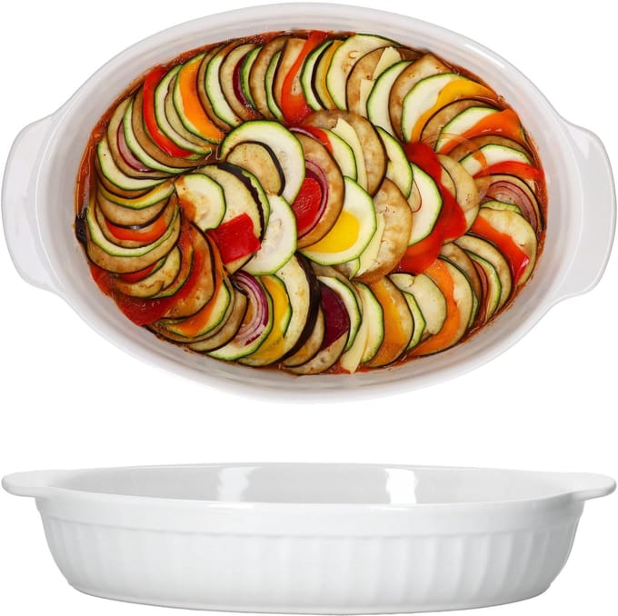Set van 2 Arte Regal ovenschalen nr. 01 wit ovaal met handgreep groot - 03845