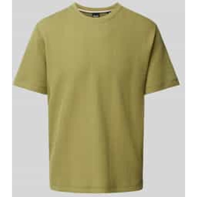 T-shirt met geribde ronde hals