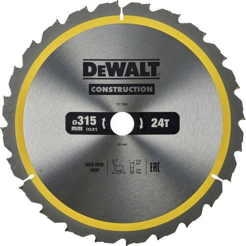 DEWALT DT1961-QZ DT1961-QZ Cirkelzaagblad 315 x 30 mm Aantal tanden: 24 1 stuk(s)