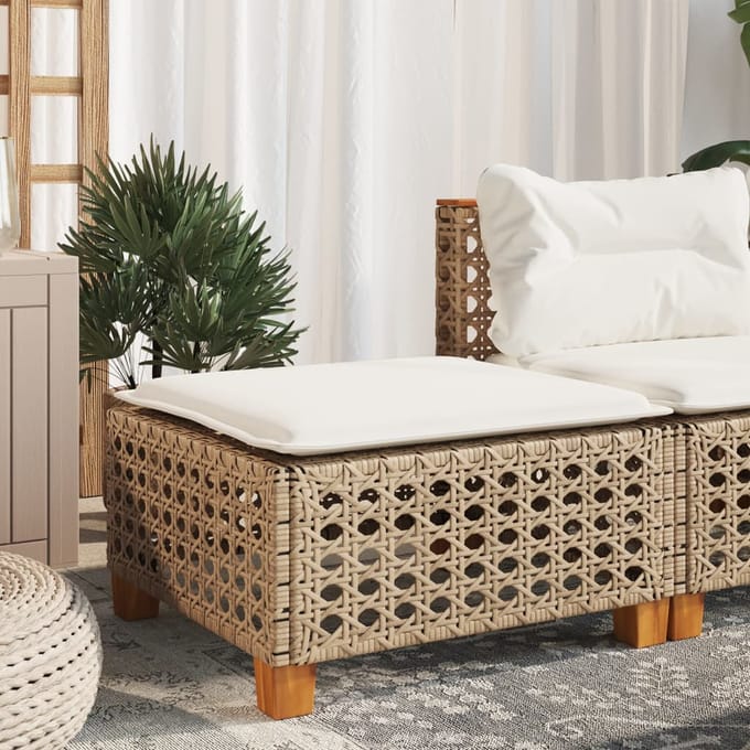 vidaXL - Tuinkruk - met - kussen - 63,5x56x32 - cm - poly - rattan - beige