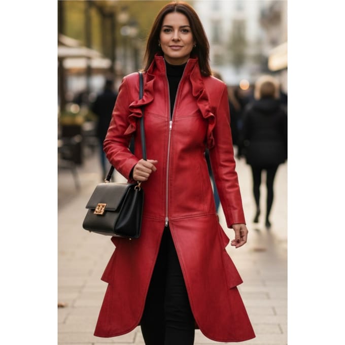 Dames goth rood leren High Collar Victoriaanse flare-rok rokrok - Everly