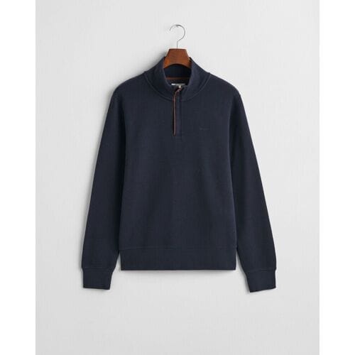Gant Trui Sacker Rib Half Zip Subtle Tone-on-Tone Logo Embroidery Avond Blauw / male