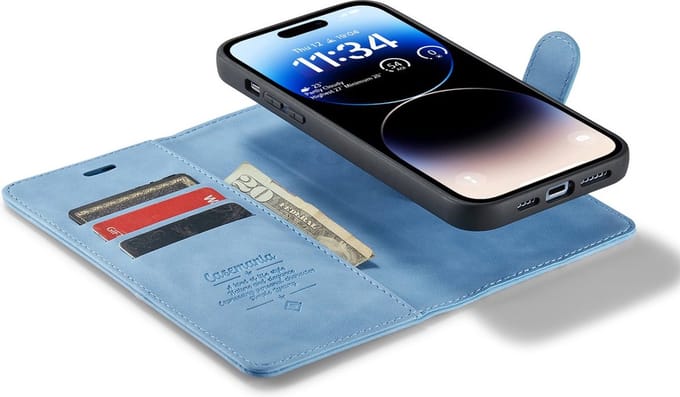 iPhone 14 Pro Max Bookcase hoesje - CaseMe - Effen Lichtblauw - Kunstleer