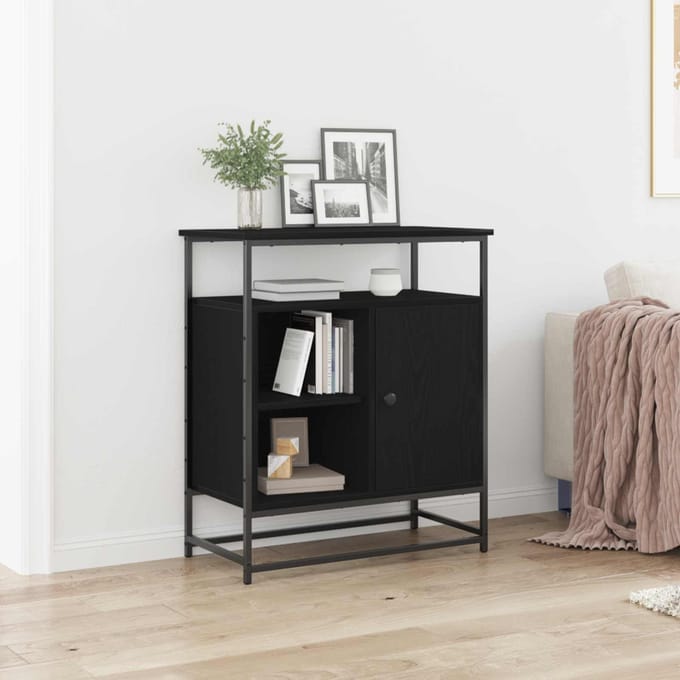 vidaXL - Dressoir - Zwart - Eiken - 69 - x - 35 - x - 80 - cm - Bewerkt - hout