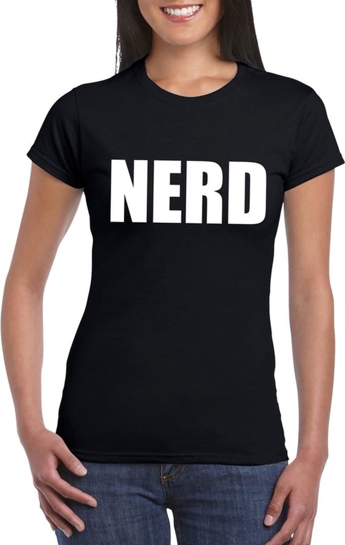Nerd tekst t-shirt zwart dames S