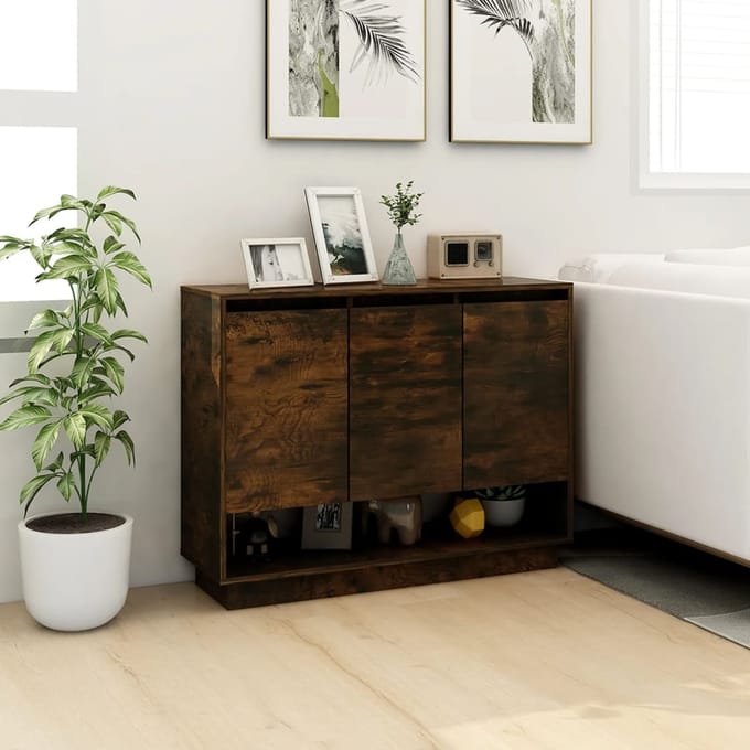 vidaXL - Dressoir - 97x31x75 - cm - bewerkt - hout - gerookt - eikenkleurig